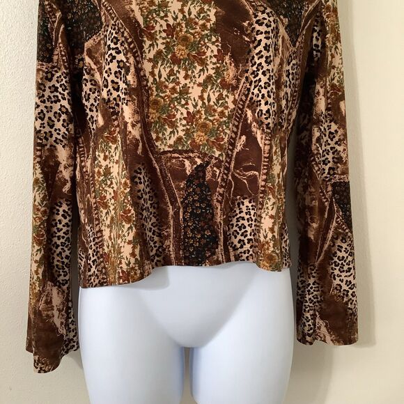 Vintage Y2K 2000s Animal Print Patchwork Artsy Festival Fairy Boho Blouse M - Picture 3 of 8